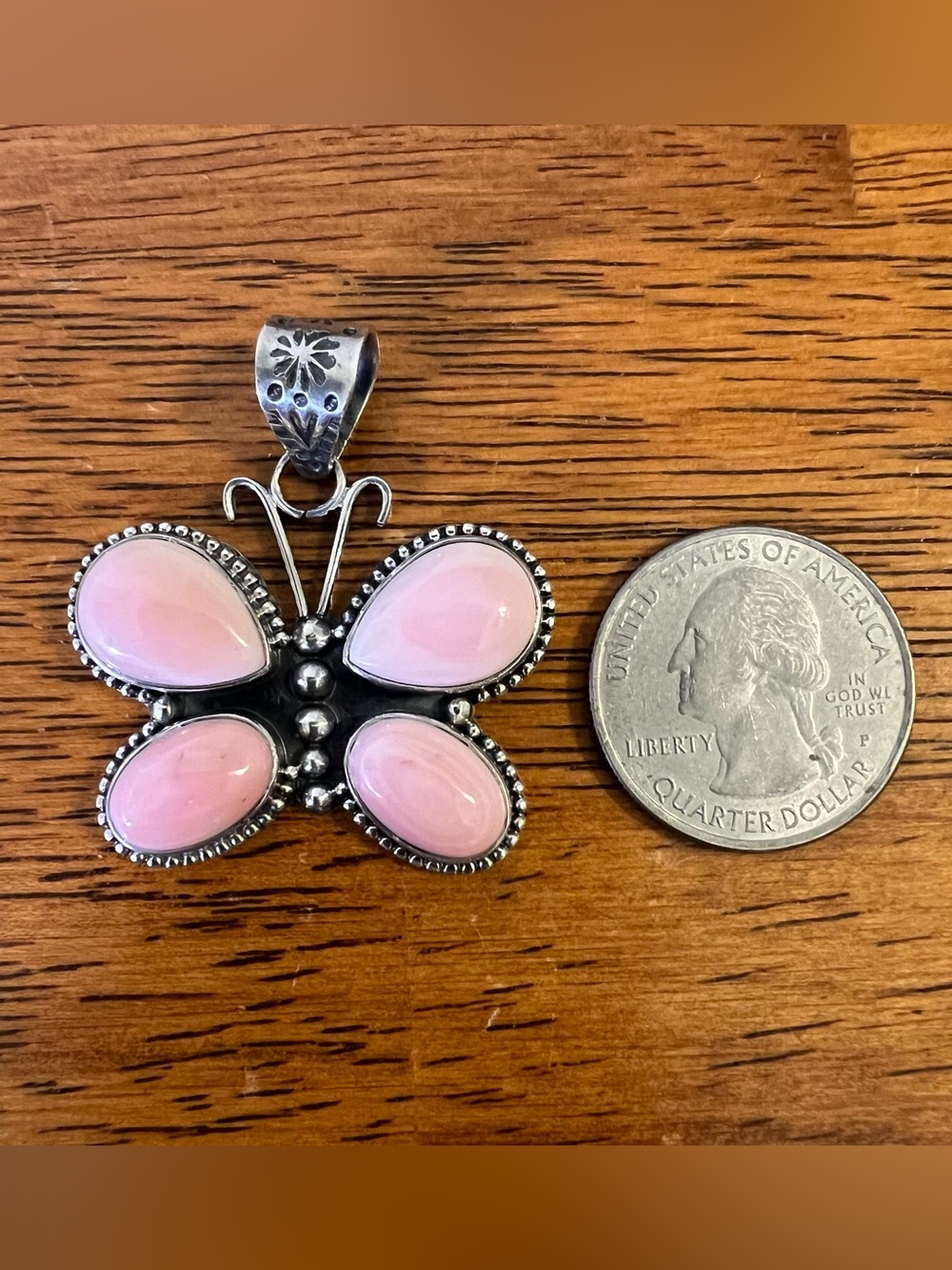 Pink Queen Conch Butterfly Pendant Sterling Silver Southwestern - Picture 10 of 11